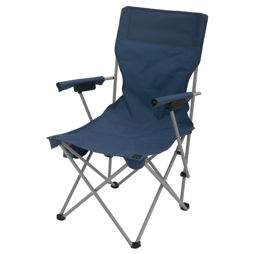 Hard Arm Camping Chair With Durable Polyester Seat And Steel Frame, Portable Cup Holder