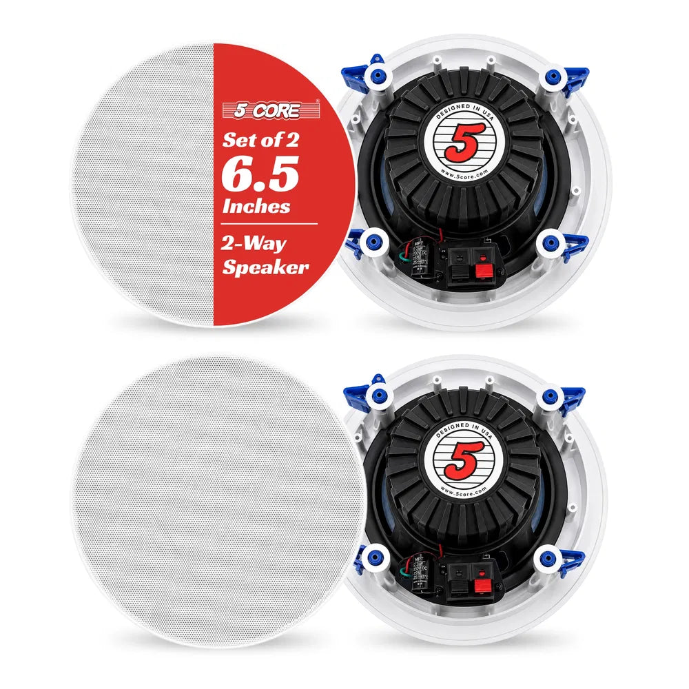 5 Core In-Ceiling/In-Wall Speakers, 2-Way Flush Mount - 6.5 Inch Pair
