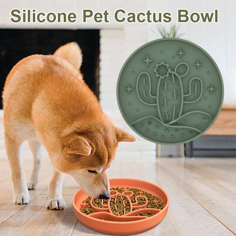 Cactus-shaped slow feeder pet bowl with suction base
