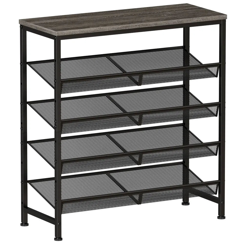 5 Tier Wood Top Shoe Rack - Wooden grey