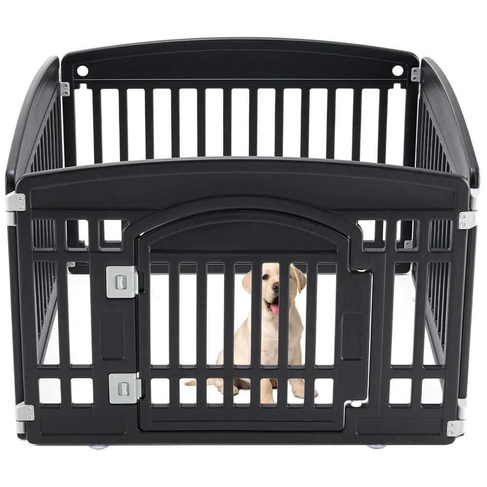 Dog Playpen Safe & Secure Indoor/Outdoor Pet Fence - black/4-Panel