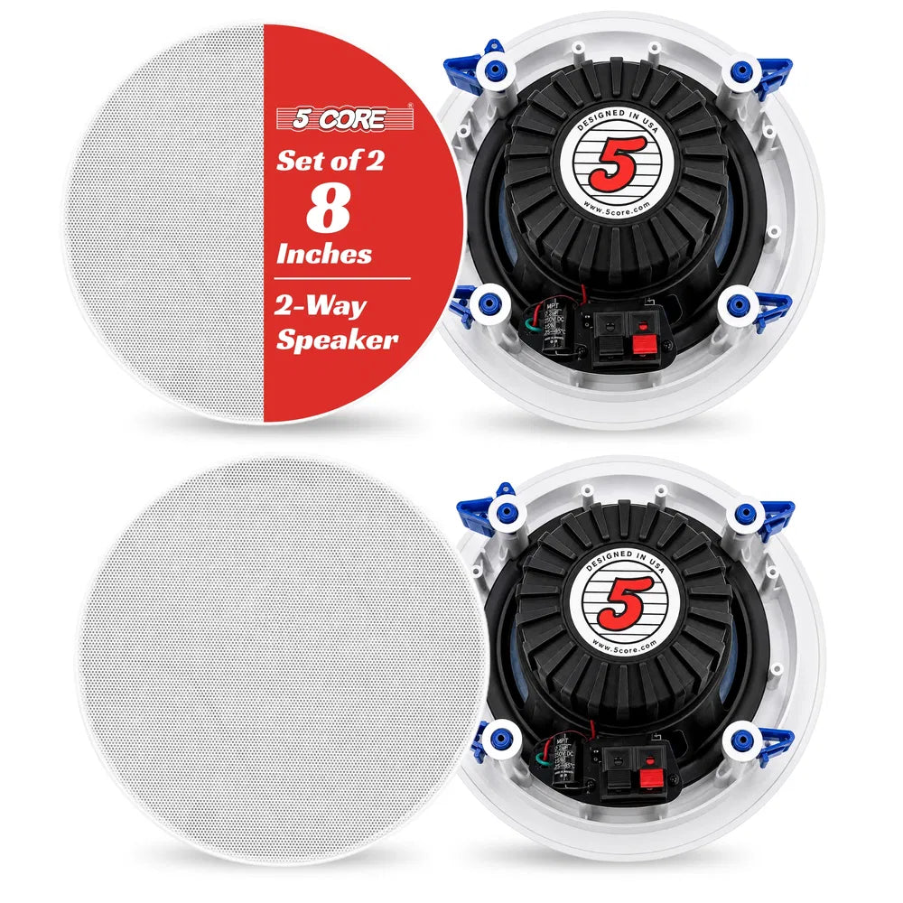 5 Core In-Ceiling/In-Wall Speakers, 2-Way Flush Mount - 8 Inch Pair