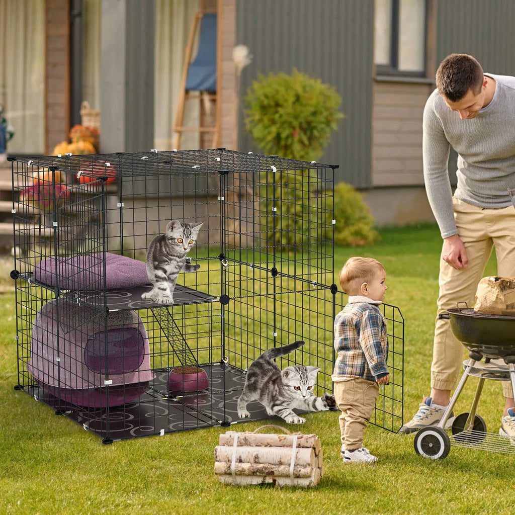 2-Tier Cat Cage Playpen with Climbing Ladder & 2 Doors