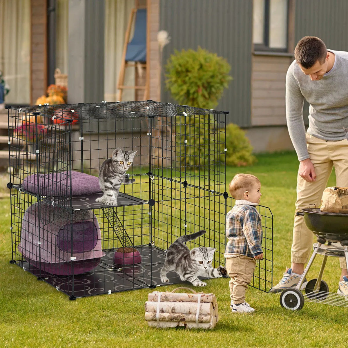 2-Tier Cat Cage Playpen with Climbing Ladder & 2 Doors