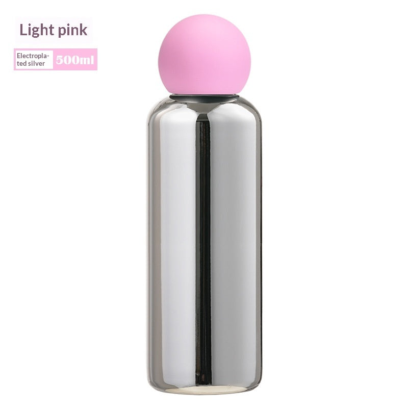 Electroplated Silver Stainless Steel Vacuum Insulated Bottle - Light Pink-500ML