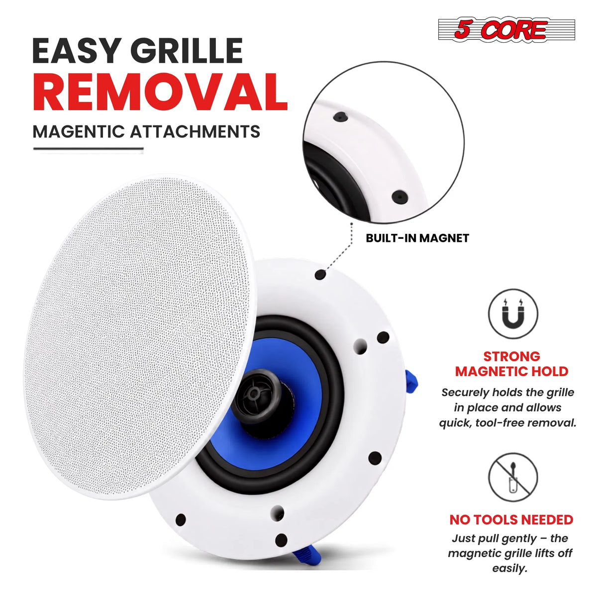 5 Core In-Ceiling/In-Wall Speakers, 2-Way Flush Mount